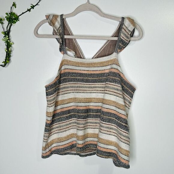 Madewell Peach Blue Gray Yellow Ruffle Sleeve Knit Tank Top - Picture 1 of 8